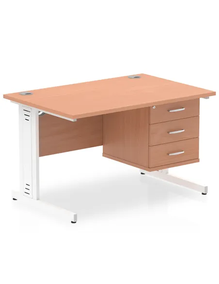 Dynamic Impulse 1200 x 800mm Straight Office Desk Beech Top Cable Managed 1 x 3 Drawer Fixed Pedestal MI001780