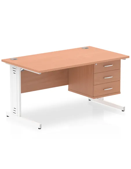 Dynamic Impulse 1400 x 800mm Straight Office Desk Beech Top Cable Managed 1 x 3 Drawer Fixed Pedestal MI001781