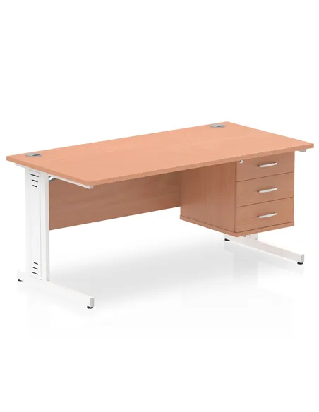 Dynamic Impulse 1600 x 800mm Straight Office Desk Beech Top Cable Managed 1 x 3 Drawer Fixed Pedestal MI001782