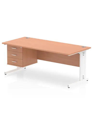 Dynamic Impulse 1800 x 800mm Straight Office Desk Beech Top Cable Managed 1 x 3 Drawer Fixed Pedestal MI001783