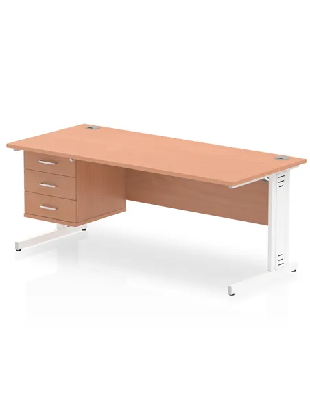 Dynamic Impulse 1800 x 800mm Straight Office Desk Beech Top Cable Managed 1 x 3 Drawer Fixed Pedestal MI001783