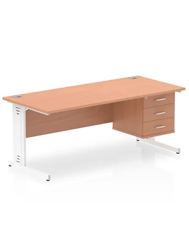 Dynamic Impulse 1800 x 800mm Straight Office Desk Beech Top Cable Managed 1 x 3 Drawer Fixed Pedestal MI001783