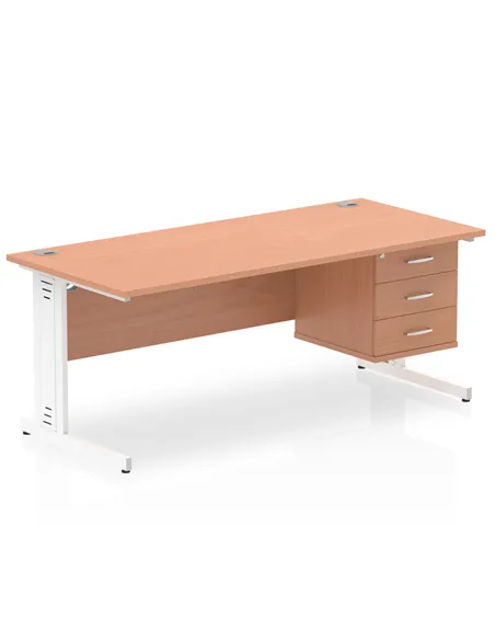 Dynamic Impulse 1800 x 800mm Straight Office Desk Beech Top Cable Managed 1 x 3 Drawer Fixed Pedestal MI001783