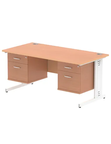 Dynamic Impulse 1600 x 800mm Straight Office Desk Beech Top Cable Managed 2 x 2 Drawer Fixed Pedestal MI001790