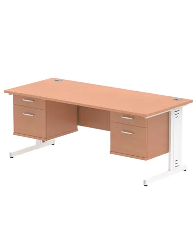 Dynamic Impulse 1800 x 800mm Straight Office Desk Beech Top Cable Managed 2 x 2 Drawer Fixed Pedestal MI001791