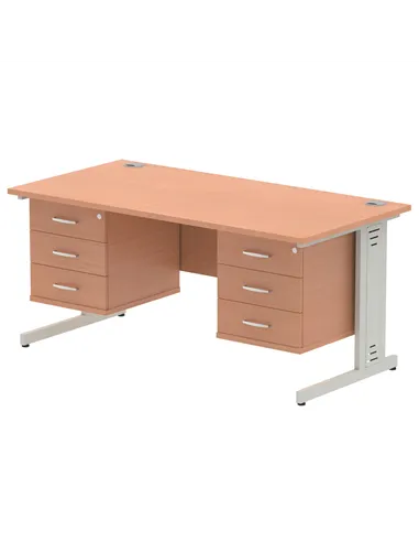 Dynamic Impulse 1600 x 800mm Straight Office Desk Beech Top Cable Managed 2 x 3 Drawer Fixed Pedestal MI001794
