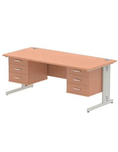 Dynamic Impulse 1800 x 800mm Straight Office Desk Beech Top Cable Managed 2 x 3 Drawer Fixed Pedestal MI001795