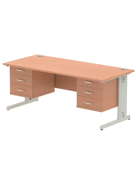 Dynamic Impulse 1800 x 800mm Straight Office Desk Beech Top Cable Managed 2 x 3 Drawer Fixed Pedestal MI001795