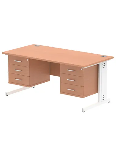 Dynamic Impulse 1600 x 800mm Straight Office Desk Beech Top Cable Managed 2 x 3 Drawer Fixed Pedestal MI001798