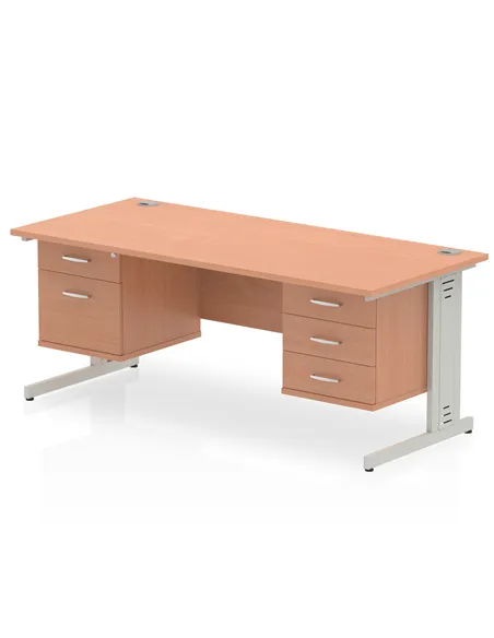 Dynamic Impulse 1600 x 800mm Straight Office Desk Beech Top Cable Managed 1 x 2 Drawer 1 x 3 Drawer Fixed Pedestal MI001802