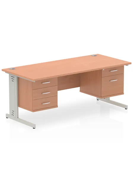 Dynamic Impulse 1600 x 800mm Straight Office Desk Beech Top Cable Managed 1 x 2 Drawer 1 x 3 Drawer Fixed Pedestal MI001802