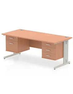 Dynamic Impulse 1800 x 800mm Straight Office Desk Beech Top Cable Managed 1 x 2 Drawer 1 x 3 Drawer Fixed Pedestal MI001803