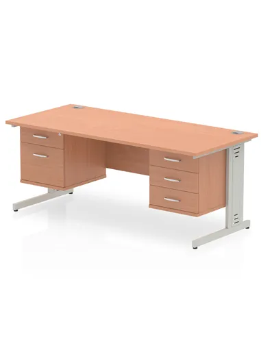 Dynamic Impulse 1800 x 800mm Straight Office Desk Beech Top Cable Managed 1 x 2 Drawer 1 x 3 Drawer Fixed Pedestal MI001803