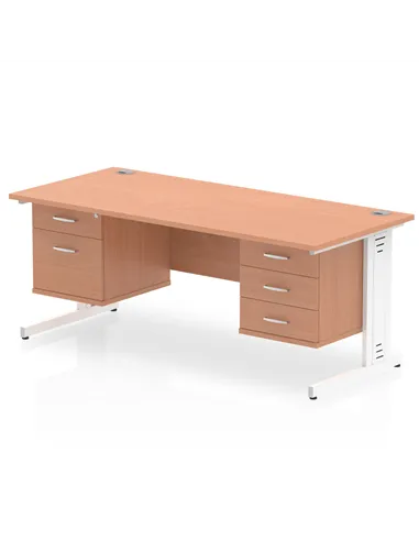 Dynamic Impulse 1800 x 800mm Straight Office Desk Beech Top Cable Managed 1 x 2 Drawer 1 x 3 Drawer Fixed Pedestal MI001807