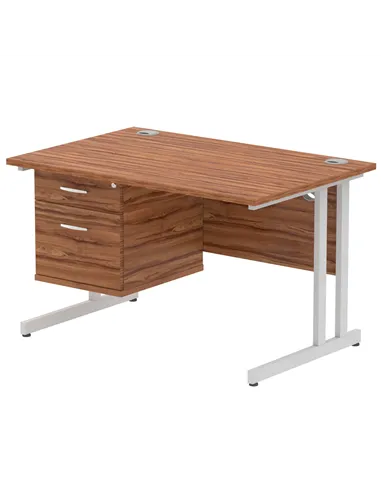 Dynamic Impulse 1200 x 800mm Straight Office Desk Walnut Top Cantilever 1 x 2 Drawer Fixed Pedestal MI001919