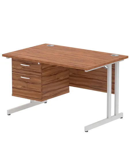Dynamic Impulse 1200 x 800mm Straight Office Desk Walnut Top Cantilever 1 x 2 Drawer Fixed Pedestal MI001919