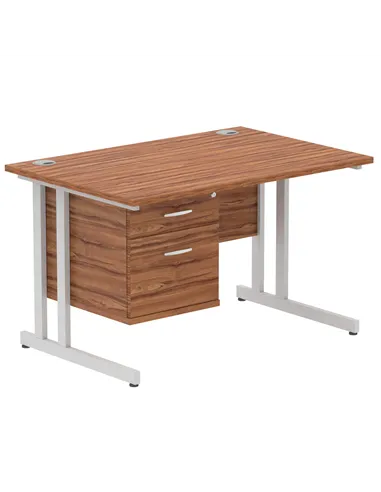 Dynamic Impulse 1200 x 800mm Straight Office Desk Walnut Top Cantilever 1 x 2 Drawer Fixed Pedestal MI001919