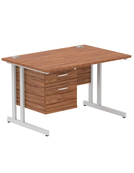 Dynamic Impulse 1200 x 800mm Straight Office Desk Walnut Top Cantilever 1 x 2 Drawer Fixed Pedestal MI001919
