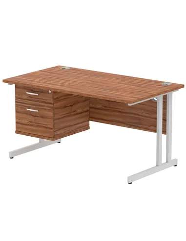 Dynamic Impulse 1400 x 800mm Straight Office Desk Walnut Top Cantilever 1 x 2 Drawer Fixed Pedestal MI001920