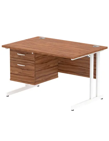 Dynamic Impulse 1200 x 800mm Straight Office Desk Walnut Top Cantilever 1 x 2 Drawer Fixed Pedestal MI001923