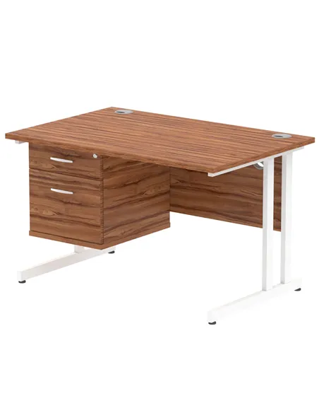 Dynamic Impulse 1200 x 800mm Straight Office Desk Walnut Top Cantilever 1 x 2 Drawer Fixed Pedestal MI001923