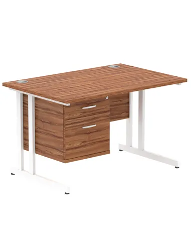 Dynamic Impulse 1200 x 800mm Straight Office Desk Walnut Top Cantilever 1 x 2 Drawer Fixed Pedestal MI001923