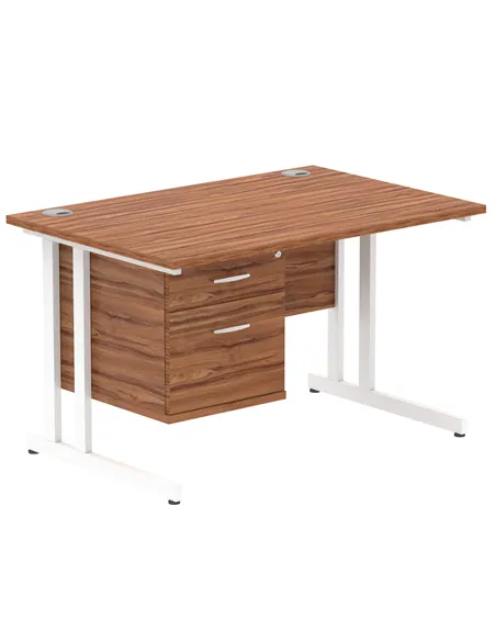Dynamic Impulse 1200 x 800mm Straight Office Desk Walnut Top Cantilever 1 x 2 Drawer Fixed Pedestal MI001923