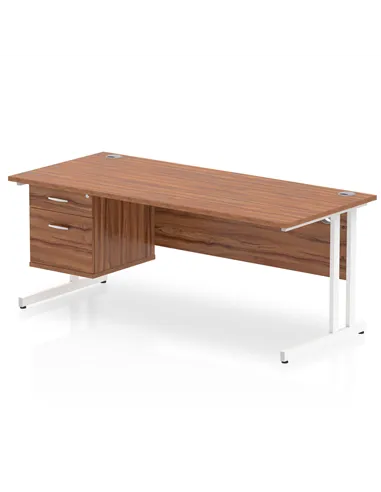 Dynamic Impulse 1800 x 800mm Straight Office Desk Walnut Top Cantilever 1 x 2 Drawer Fixed Pedestal MI001926