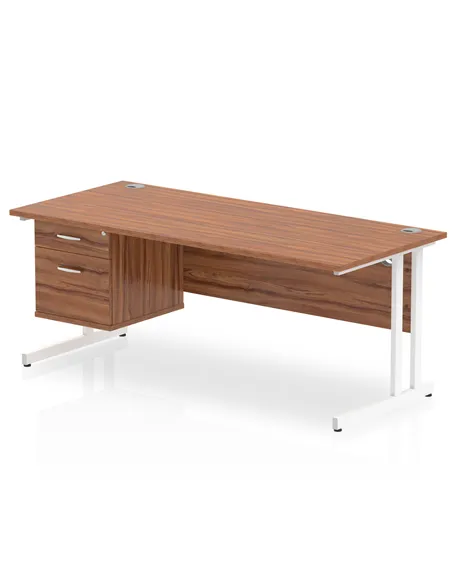 Dynamic Impulse 1800 x 800mm Straight Office Desk Walnut Top Cantilever 1 x 2 Drawer Fixed Pedestal MI001926