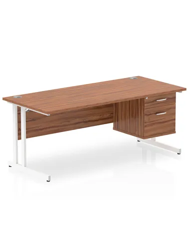 Dynamic Impulse 1800 x 800mm Straight Office Desk Walnut Top Cantilever 1 x 2 Drawer Fixed Pedestal MI001926