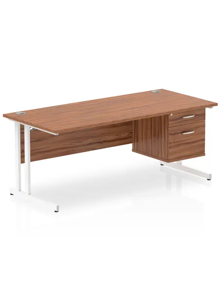 Dynamic Impulse 1800 x 800mm Straight Office Desk Walnut Top Cantilever 1 x 2 Drawer Fixed Pedestal MI001926