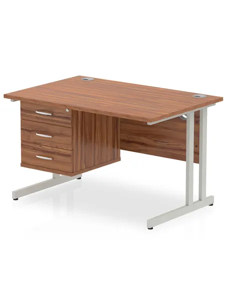Dynamic Impulse 1200 x 800mm Straight Office Desk Walnut Top Cantilever 1 x 3 Drawer Fixed Pedestal MI001927