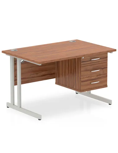 Dynamic Impulse 1200 x 800mm Straight Office Desk Walnut Top Cantilever 1 x 3 Drawer Fixed Pedestal MI001927