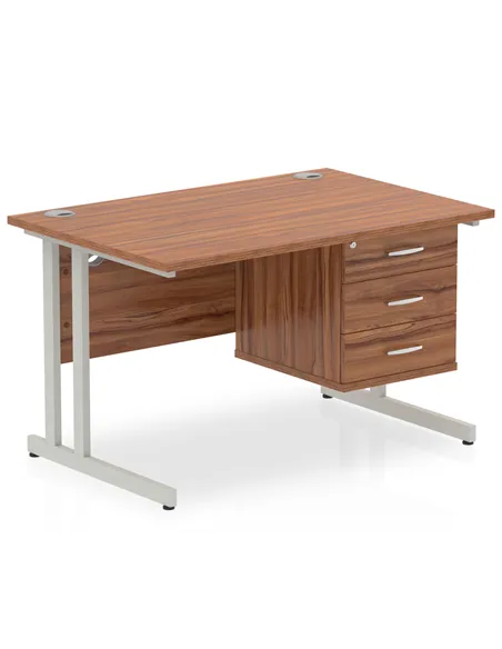 Dynamic Impulse 1200 x 800mm Straight Office Desk Walnut Top Cantilever 1 x 3 Drawer Fixed Pedestal MI001927