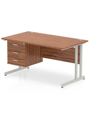 Dynamic Impulse 1400 x 800mm Straight Office Desk Walnut Top Cantilever 1 x 3 Drawer Fixed Pedestal MI001928