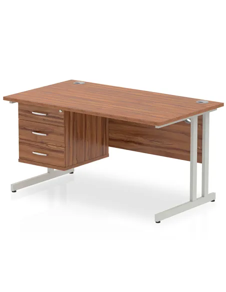 Dynamic Impulse 1400 x 800mm Straight Office Desk Walnut Top Cantilever 1 x 3 Drawer Fixed Pedestal MI001928