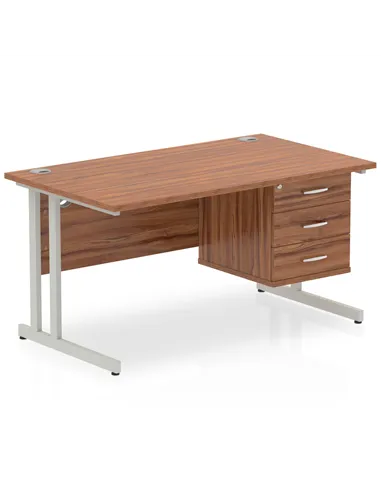 Dynamic Impulse 1400 x 800mm Straight Office Desk Walnut Top Cantilever 1 x 3 Drawer Fixed Pedestal MI001928