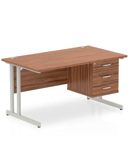 Dynamic Impulse 1400 x 800mm Straight Office Desk Walnut Top Cantilever 1 x 3 Drawer Fixed Pedestal MI001928