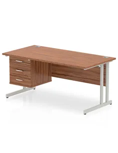 Dynamic Impulse 1600 x 800mm Straight Office Desk Walnut Top Cantilever 1 x 3 Drawer Fixed Pedestal MI001929