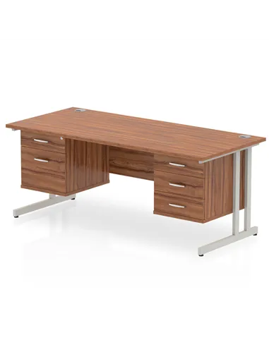 Dynamic Impulse 1600 x 800mm Straight Office Desk Walnut Top Cantilever 1 x 2 Drawer 1 x 3 Drawer Fixed Pedestal MI001953