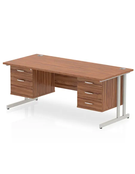 Dynamic Impulse 1600 x 800mm Straight Office Desk Walnut Top Cantilever 1 x 2 Drawer 1 x 3 Drawer Fixed Pedestal MI001953