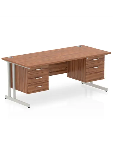 Dynamic Impulse 1600 x 800mm Straight Office Desk Walnut Top Cantilever 1 x 2 Drawer 1 x 3 Drawer Fixed Pedestal MI001953