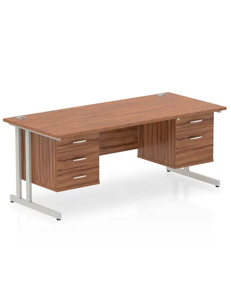 Dynamic Impulse 1600 x 800mm Straight Office Desk Walnut Top Cantilever 1 x 2 Drawer 1 x 3 Drawer Fixed Pedestal MI001953