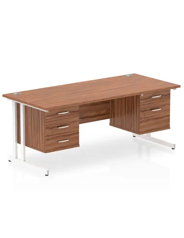 Dynamic Impulse 1600 x 800mm Straight Office Desk Walnut Top Cantilever 1 x 2 Drawer 1 x 3 Drawer Fixed Pedestal MI001957
