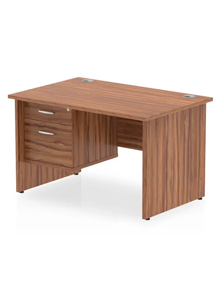 Dynamic Impulse 1200 x 800mm Straight Office Desk Walnut Top Panel End 1 x 2 Drawer Fixed Pedestal MI001969