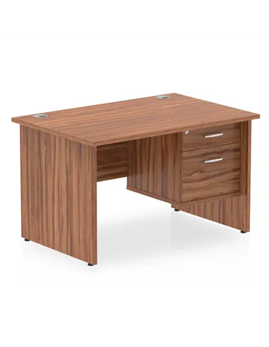 Dynamic Impulse 1200 x 800mm Straight Office Desk Walnut Top Panel End 1 x 2 Drawer Fixed Pedestal MI001969