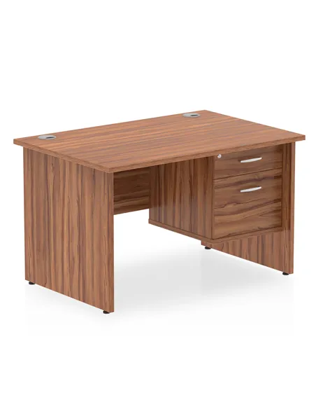Dynamic Impulse 1200 x 800mm Straight Office Desk Walnut Top Panel End 1 x 2 Drawer Fixed Pedestal MI001969