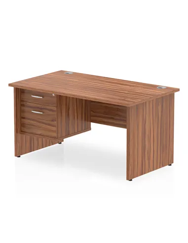 Dynamic Impulse 1400 x 800mm Straight Office Desk Walnut Top Panel End 1 x 2 Drawer Fixed Pedestal MI001970
