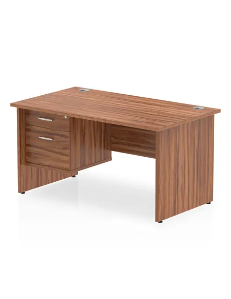 Dynamic Impulse 1400 x 800mm Straight Office Desk Walnut Top Panel End 1 x 2 Drawer Fixed Pedestal MI001970