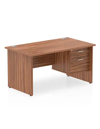 Dynamic Impulse 1400 x 800mm Straight Office Desk Walnut Top Panel End 1 x 2 Drawer Fixed Pedestal MI001970